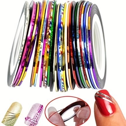 [30 Pcs Nail Art Striping Tape] 30 Pcs Multicolor Mixed Colors Rolls Striping Tape Line Nail Art Decoration Sticker Nail Tip