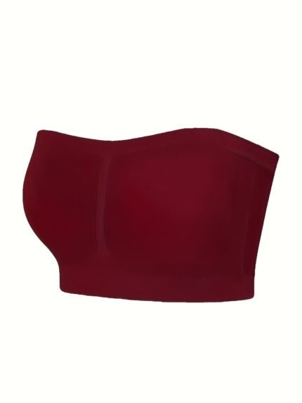 3pcs Seamless Women's Tube Bras, Comfortable & Breathable Wireless Bandeau Style in Burgundy, Nude, and Black, Elegant Solid Color Stretch Fabric for Casual Attire