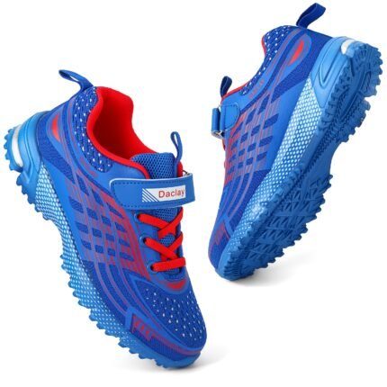 Youngsters' Casual Sports Shoes – Breathable PU Sneakers with Hook-and-Loop Closure & Geometric Pattern | Boys & Girls Running, Hiking, Basketball, Outdoor