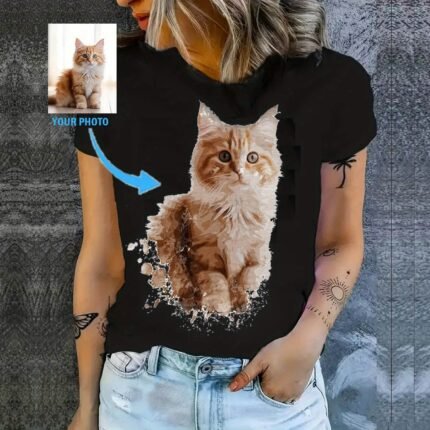 Dog & Cat Print T-Shirt - Personalized Photo Print Women's T-Shirt